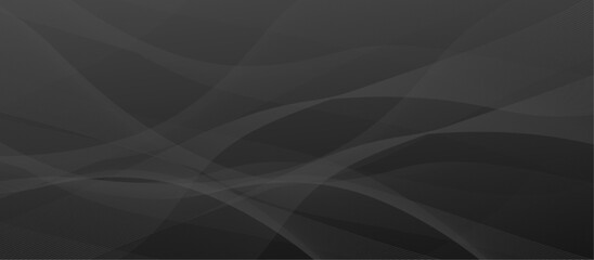 Abstract black background with grey smoke blend wave lines and technology background. Technology flow grid blend curve wave line digital isolated energy, music dynamic gradient thin digital line.