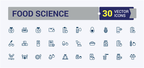 Food Science line icons set. Related to probiotics, slim, microflora, supplement, stroke and more. Minimalistic web and UI icons. Vector line and solid icons.