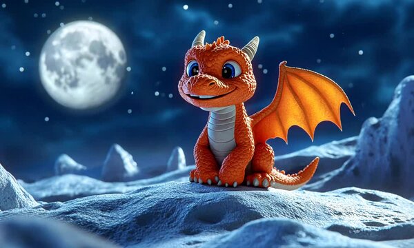 dragon on the moon cartoon cute small
