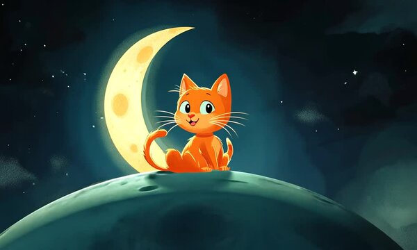 Cartoon cat feline kitty on the moon cute sleep 