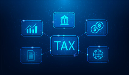 Naklejka premium tax return information document data online payment technology blue background. vector illustration fantastic technology.