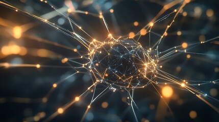 AI concept with interconnected lines and digital nodes, embodying a virtual technology network