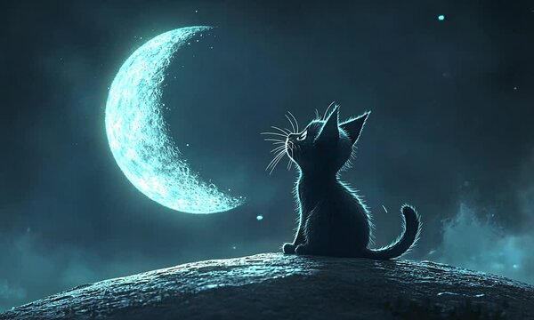 Cartoon cat feline kitty on the moon cute sleep 