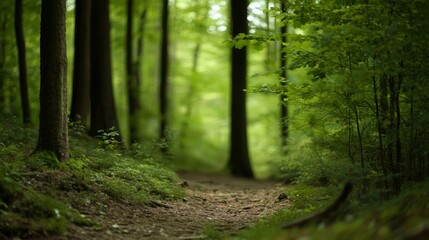 Obraz premium Photo of blured green beech forest