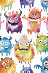 Obraz premium A group of bright and playful creatures with large eyes, great for imaginative illustrations or whimsical designs
