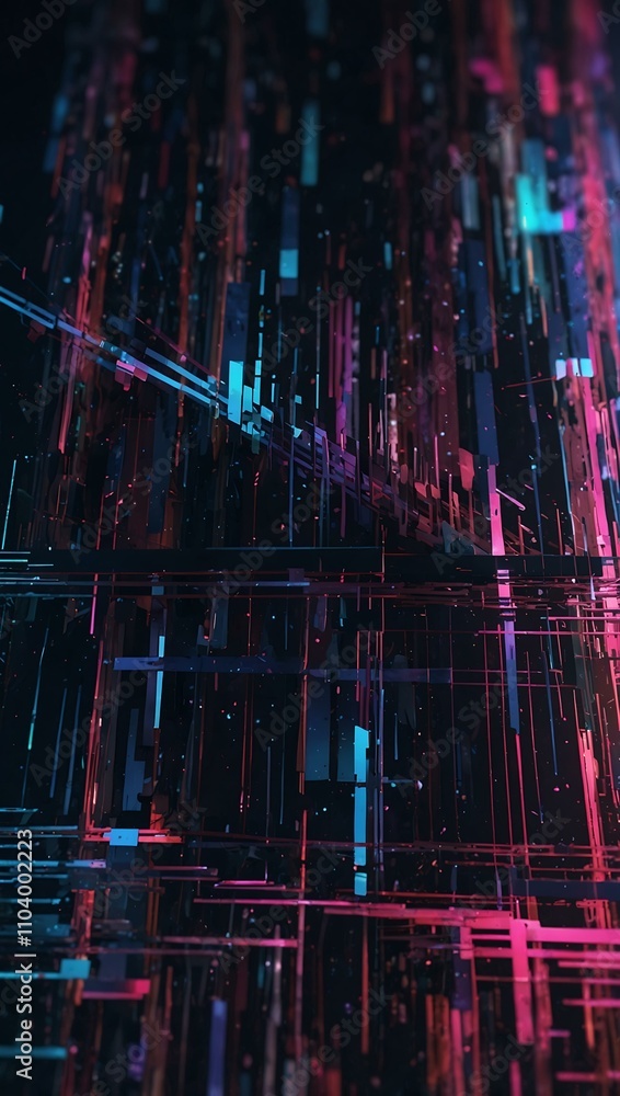 Poster 3d rendering with glitch effects representing advanced technology.