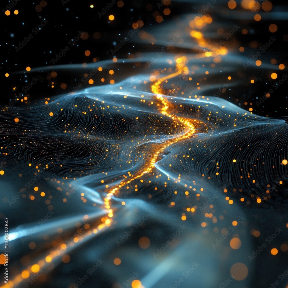 Poster a vibrant, abstract representation of flowing light and particles, creating a dynamic visual effect 