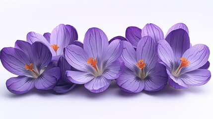 Obraz premium A cluster of vibrant purple flowers with delicate petals and orange centers.