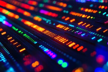 Obraz premium Vibrant Abstract Background with Colorful Light Patterns in Random Order, Suitable for Technology, Music, Innovation, and Creative Projects