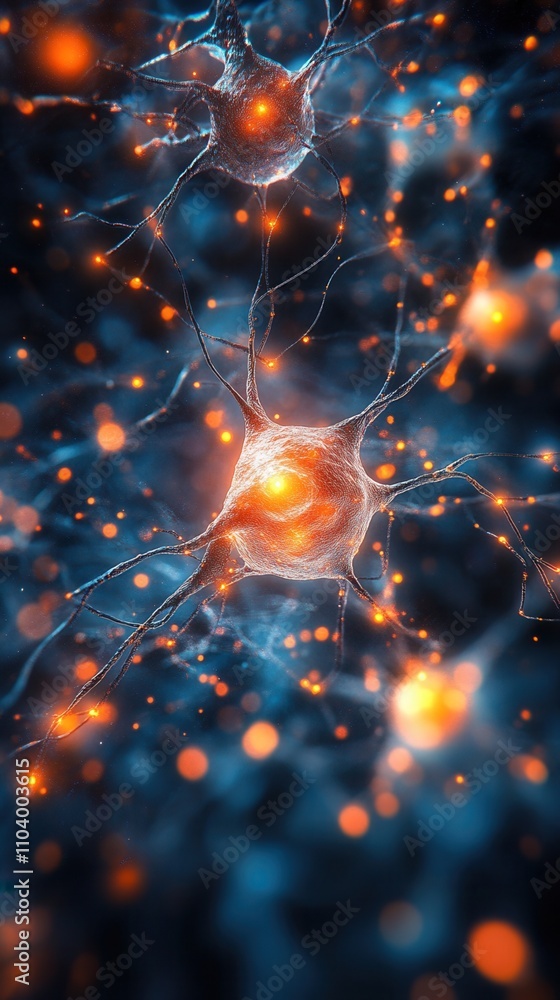 Poster a vibrant illustration of neurons interconnected in a neural network, showcasing glowing synapses an