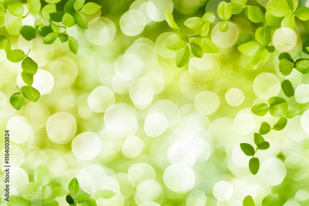 Poster vibrant green leaves with soft bokeh background creating a fresh, natural atmosphere for use in desi