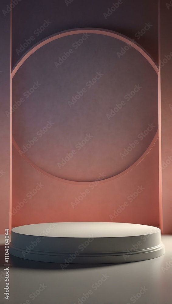 Poster 3d-rendered circular podium with gentle lighting and shadows on a gradient background.