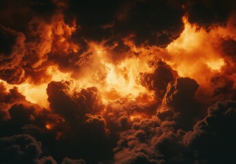 Dramatic Cloud Formation Illuminated by Fiery Light Creating a Stunning Visual of Nature's Power and Beauty in an Atmospheric Scene of Turbulent Weather
