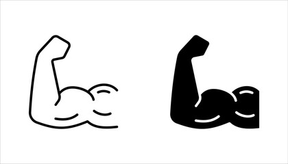 Muscles icon set, strong arm of an athlete, Linear Hand icons, biceps icons, Bodybuilding and fitness concept, on a white background.