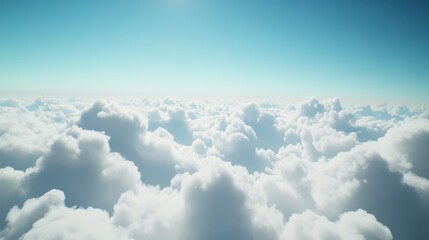 Fototapeta premium Expansive Blue Sky with Fluffy White Clouds Above the Earth, Capturing the Tranquil Beauty of Nature in a Serene Landscape for Visual Inspiration and Peaceful Experiences