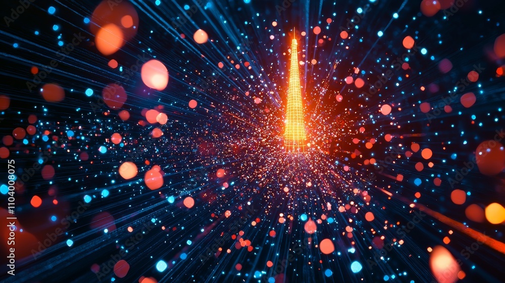 Poster a vibrant burst of colors radiates from a central point, creating an energetic visual effect reminis