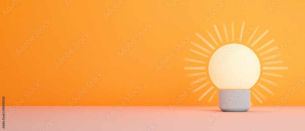 Poster white lamp on a pink surface against an orange background. the lamp is in the shape of an egg and is