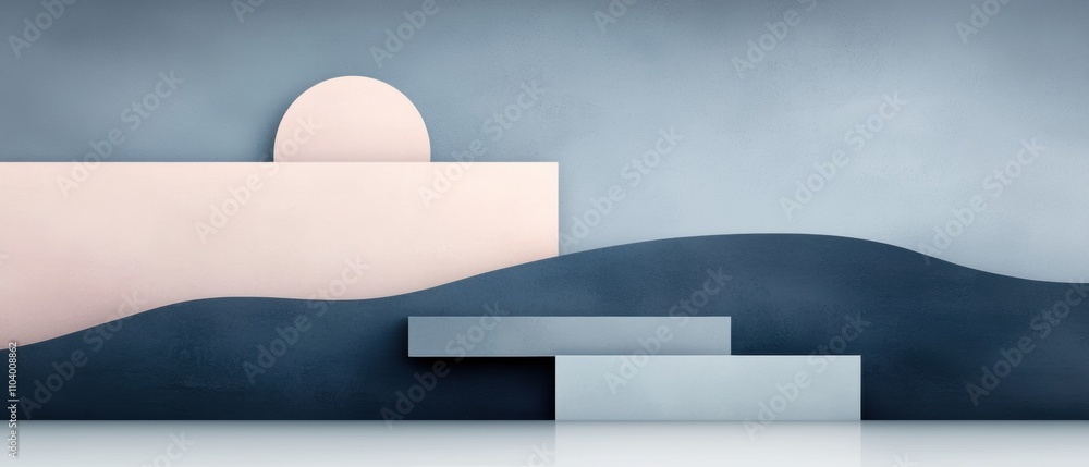 Poster n abstract digital art piece with a blue and pink color scheme. the background is a gradient of ligh