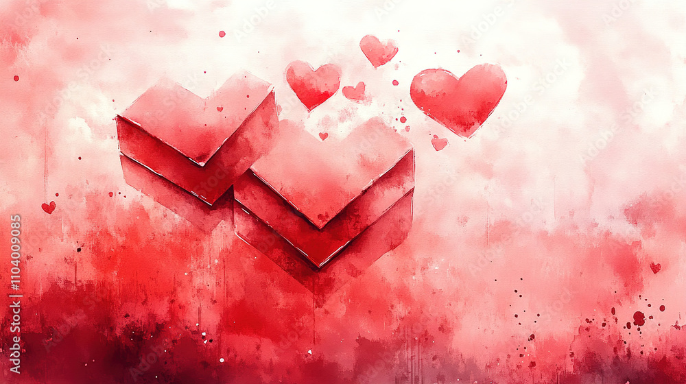 Aufkleber abstract red hearts with a soft watercolor background create a romantic atmosphere. generative ai