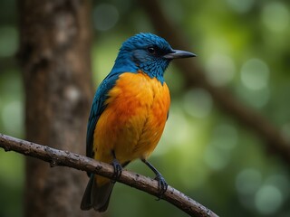 Obraz premium A bird perched on a tree with vibrant surroundings.