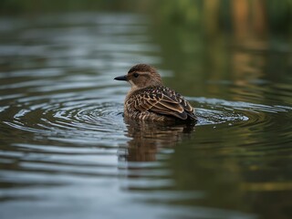 A bird swimming in a pond.