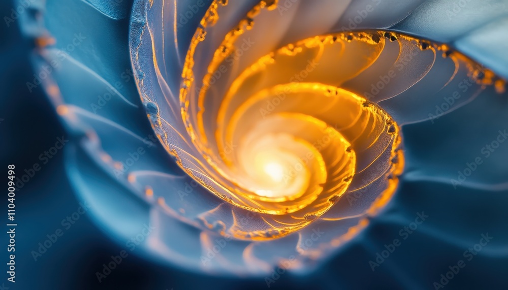 Poster intricate spiral pattern of a nautilus shell with radiant light and smooth surface, representing the