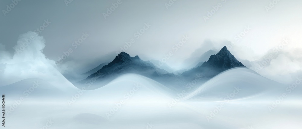 Poster digital art piece that appears to be a landscape photograph of a mountain range. the mountains are c