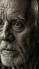 Obraz premium A black-and-white portrait of an elderly man, his eyes reflecting years of experience.