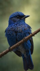 Fototapeta premium A blue songbird with radiant feathers, captivating eyes.