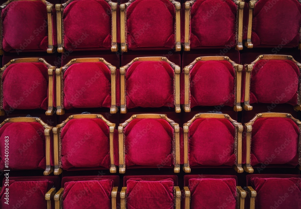 Poster luxurious red velvet cushions with golden frames arranged in a pattern creating an elegant and rich 