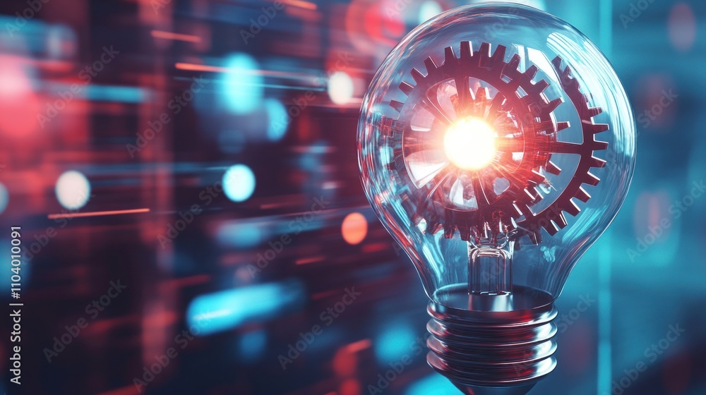 Aufkleber light bulb with gears symbolizing innovation and technology.