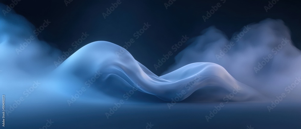 Poster n abstract digital art piece with a dark blue background. in the center of the image, there is a wav