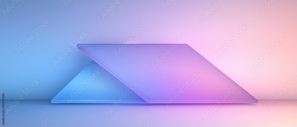 Poster 3d rendering of a triangular object on a gradient background. the object is made up of three colors 