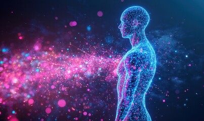 Naklejka premium Digital Human in Futuristic Neon Lights