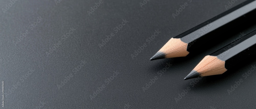 Poster the image shows two pencils lying side by side on a black surface. the pencils are black in color an