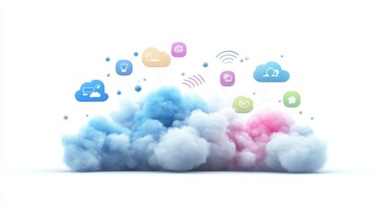 Abstract cloud with technology icons and symbols.