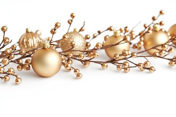 A collection of shiny gold ornaments placed on a white surface, perfect for decorating your home or gift-giving