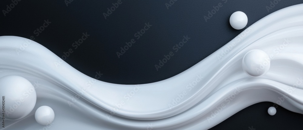 Poster n abstract digital art piece with a black background. it features a wave-like design made up of whit