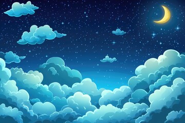Night Sky Cloudscape with Crescent Moon and Stars