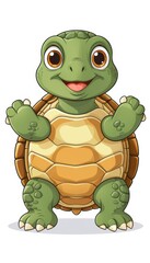 Obraz premium Cute Cartoon Turtle Character Smiling With Outstretched Arms on a White Background. Generative AI