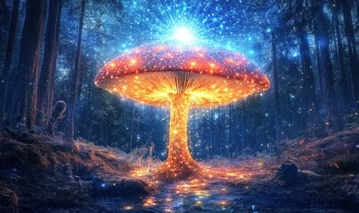 Enchanted Glowing Mushroom in Mystical Forest