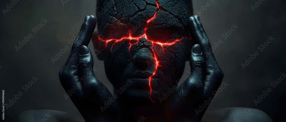 Poster abstract representation of inner struggle and transformation illustrated by a cracked human face ema