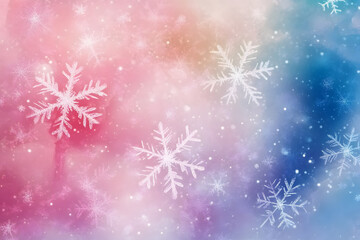 Abstract snowflake patterns on a pastel watercolor background, a vector presentation design with a copy space area, a snow pattern concept.