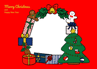 Christmas card illustration, Christmas tree, frame