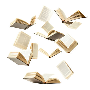 Books floating in mid-air create an enchanting visual display  on  transported background 
