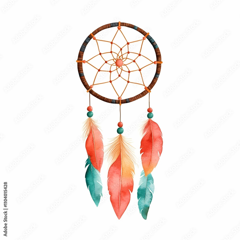 Aufkleber a colorful dreamcatcher featuring a circular frame with intricate webbing and vibrant feathers hangi