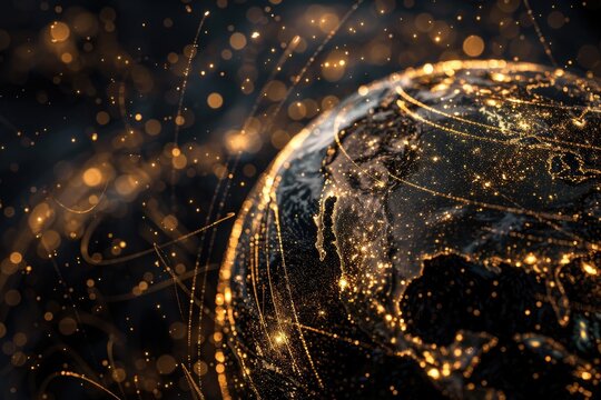 A close-up shot of a lit globe surrounded by lights, ideal for use in presentations or as a decorative element