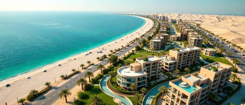 Aerial Panoramic View of Marjan Island Construction, Ras Al Khaimah, UAE