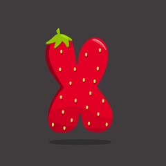 Strawberry letter X ,X, Bright shiny alphabet letter X, strawberry alphabet font a to z