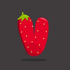Strawberry letter V,V, Bright shiny alphabet letter V,strawberry alphabet font a to z
